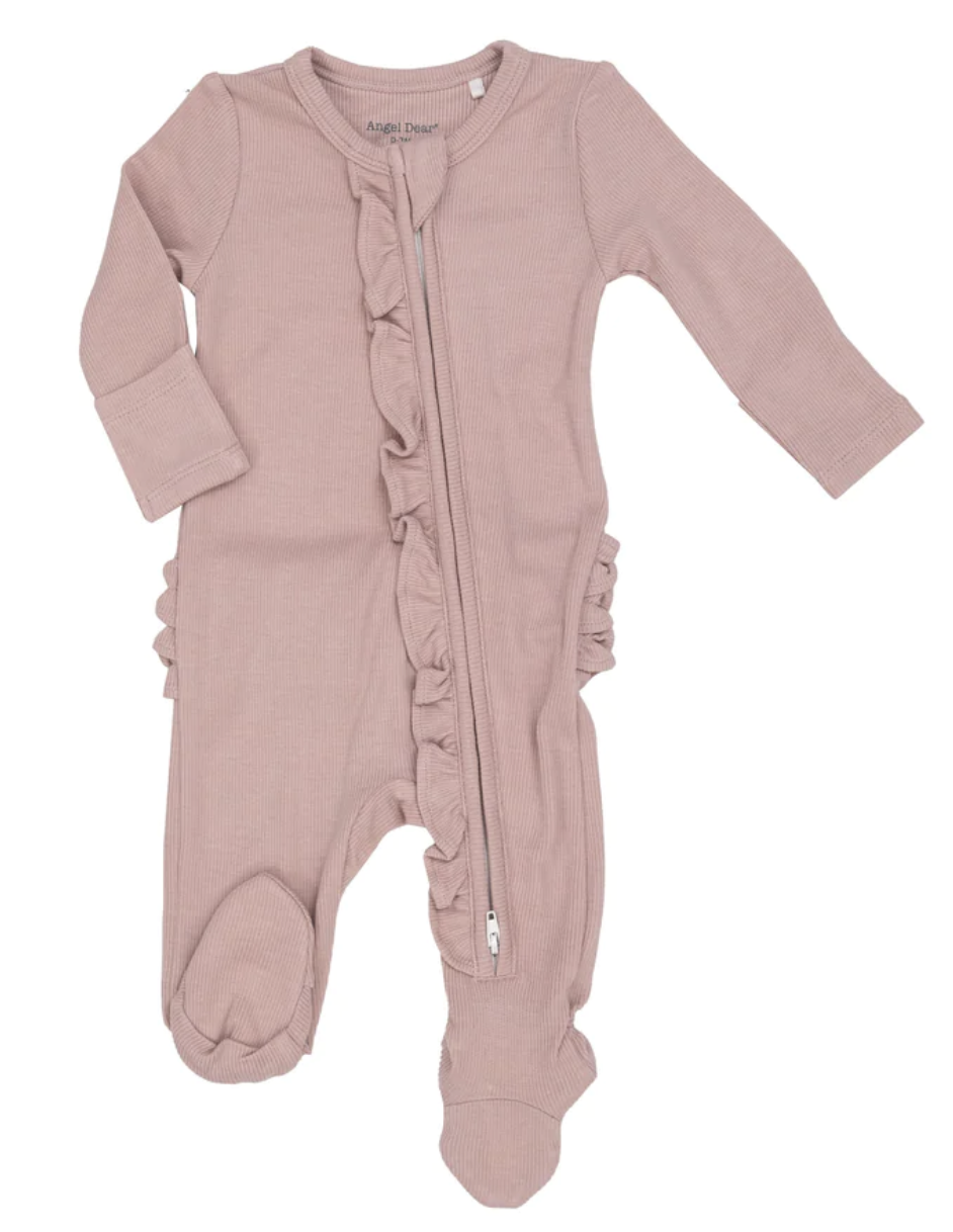 Pink 2 Way Ruffle Zipper Footie - 3-6M