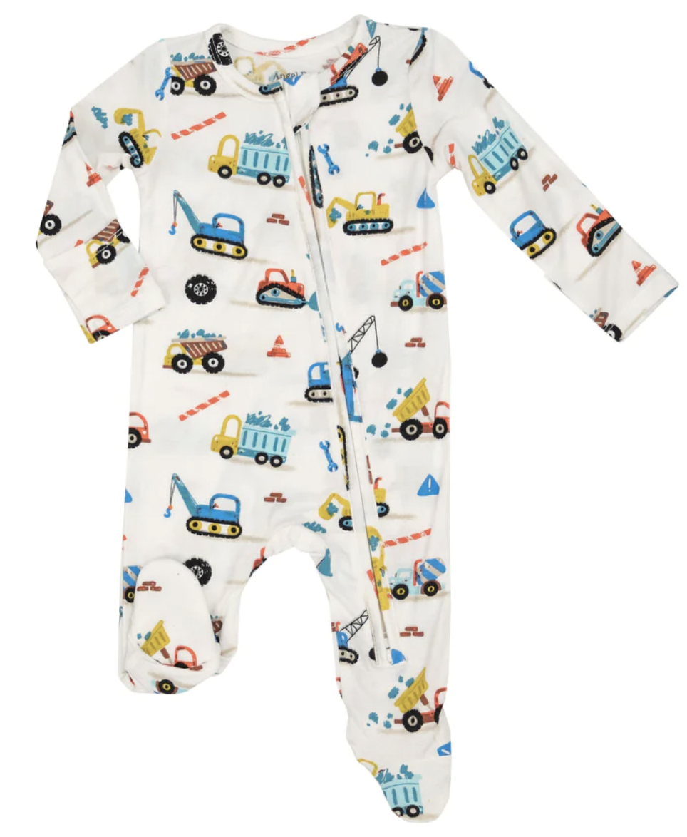 Crayon Construction Trucks 2 Way Zipper Footie - NB