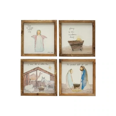 Square Wood framed Wall Decor Christmas Sayings - 4 Styles