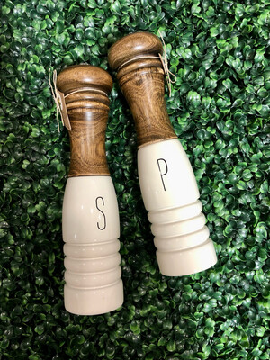 Wood Enamel salt and pepper shakers
