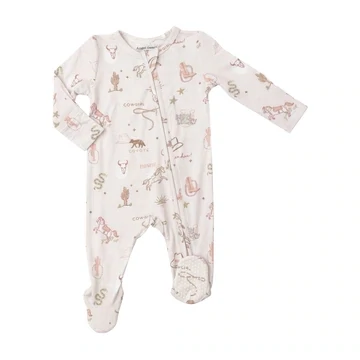Wild West Pink 2 Way Zipper Footie - NB