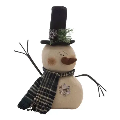 2 Stack Green Plaid Scarf Top Hat Snowman