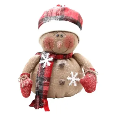 Happy Red and Black Burlap Snowman 