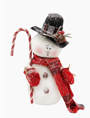 Plaid Scarf and Top Hat Candy Cane Snowman