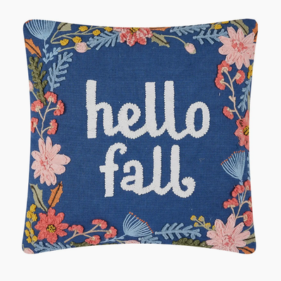 Hello Fall Blue Pillow
