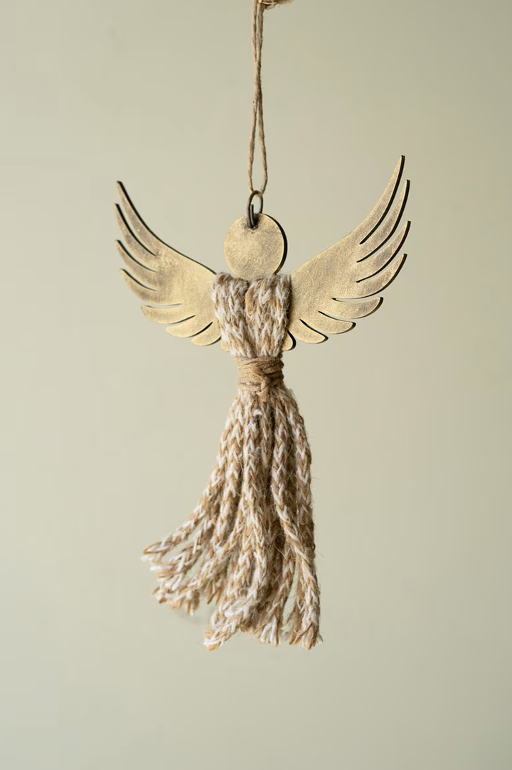 Wood and Jute Angel Ornament