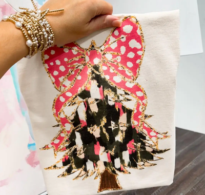 Pink Brush Strokes Christmas Tee- XL