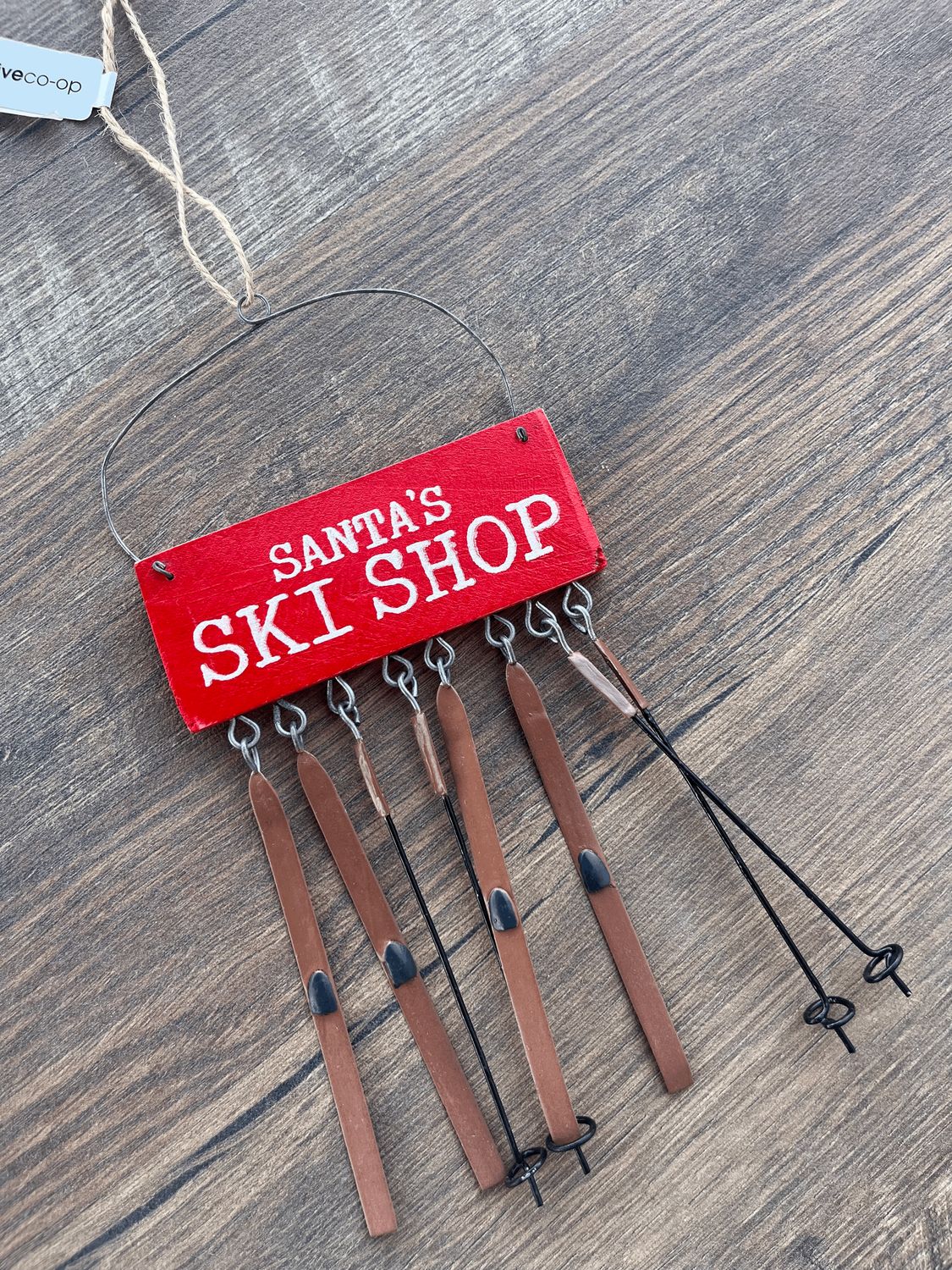 Tin &amp; Wood Ski Shop Ornament 