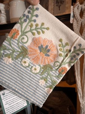 Pastel Flower Embroidered Tea Towel