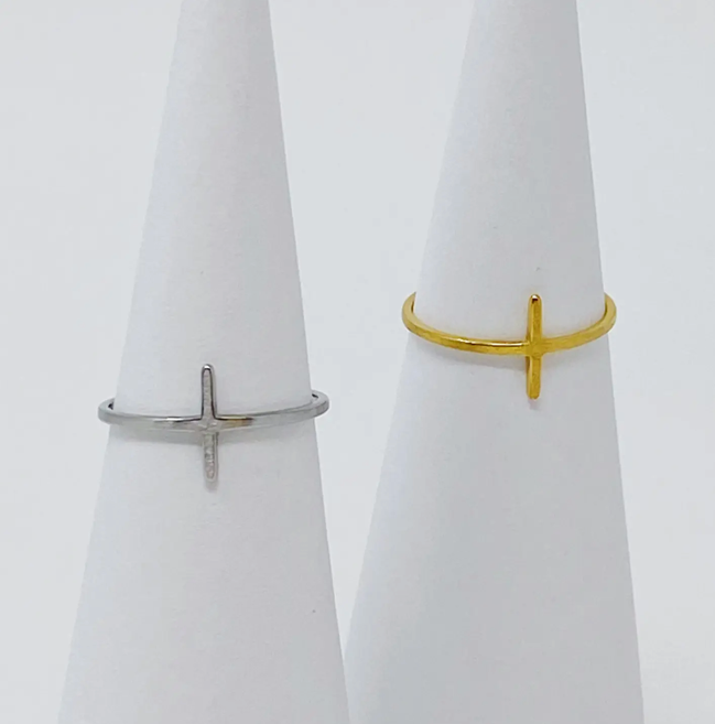 Gold Side Cross Ring