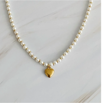 Gold And Pearl Heart Necklace