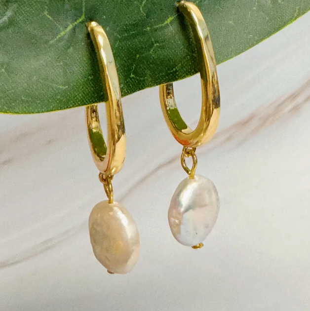 Pearl Gold Hoop Earrings