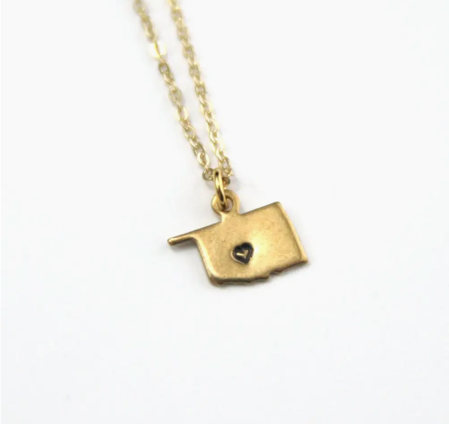 Oklahoma State With Heart Necklace