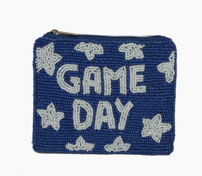 Blue Game Day Beaded Pouch