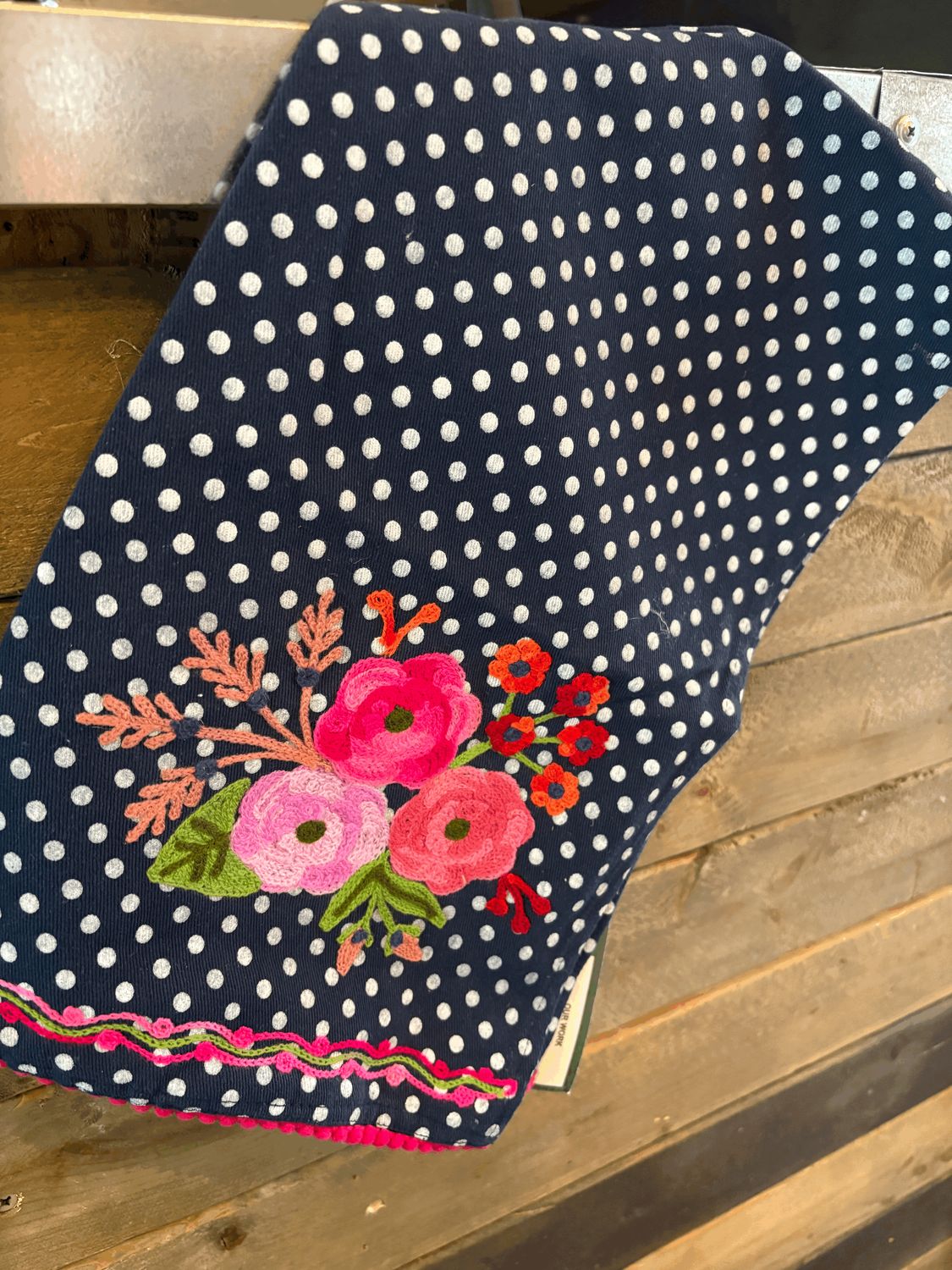 Floral Navy Polkadot Tea Towel