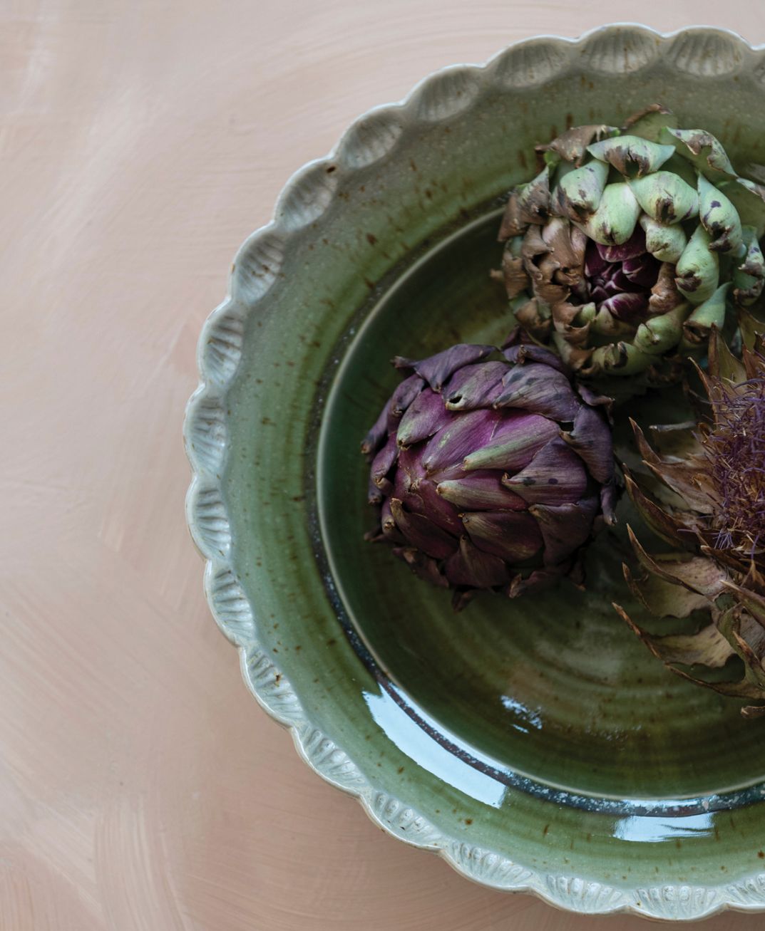 Green Glazed  Scalloped Bowl