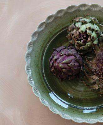 Green Glazed  Scalloped Bowl