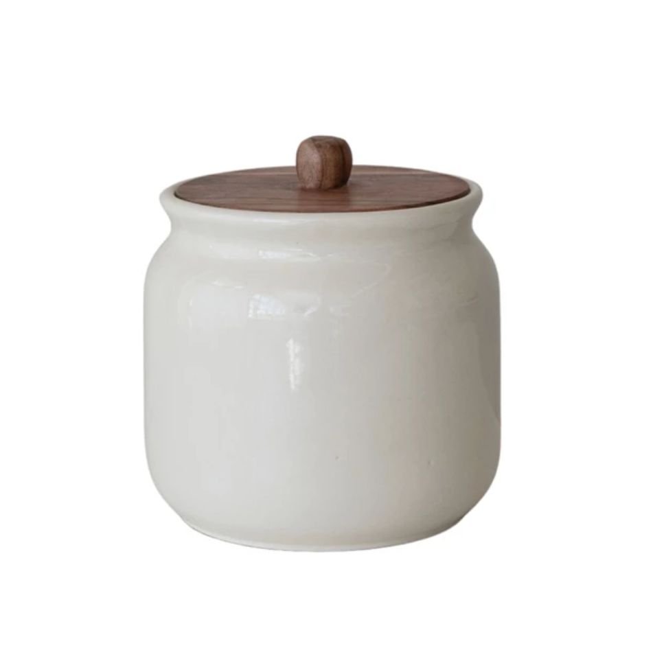Ivory Canister With Wooden Lid