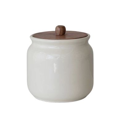 Ivory Canister With Wooden Lid