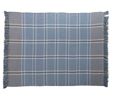 Grey and Navy Striped Throw