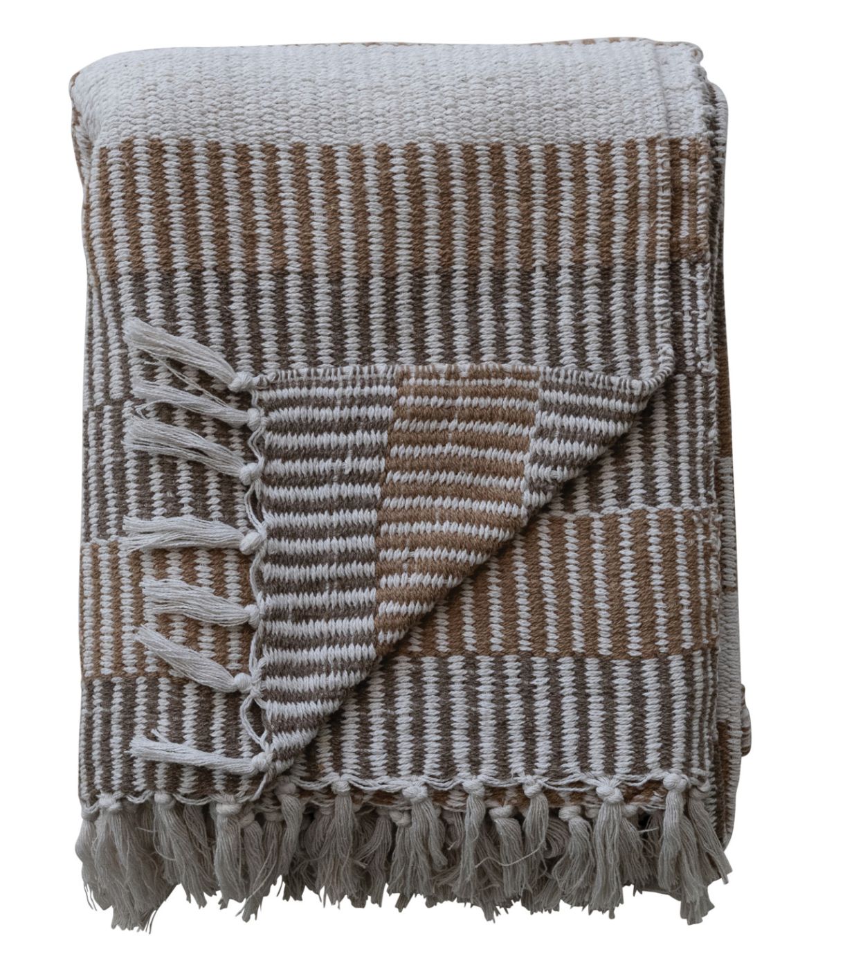 Cream and Tan Striped Throw