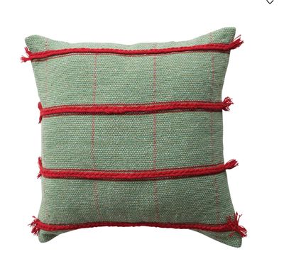 Red Chunky Lines and Green Stripes Pillow