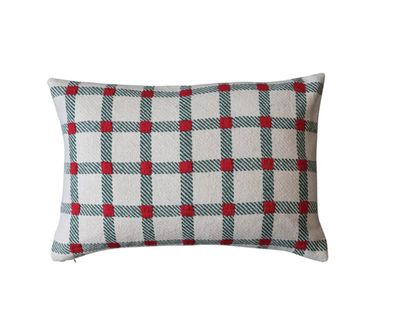 Red and Green Plaid Knit Pillow