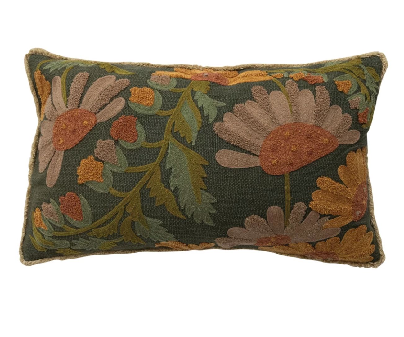 Green and Orange Floral Pillow