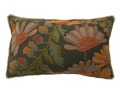 Green and Orange Floral Pillow