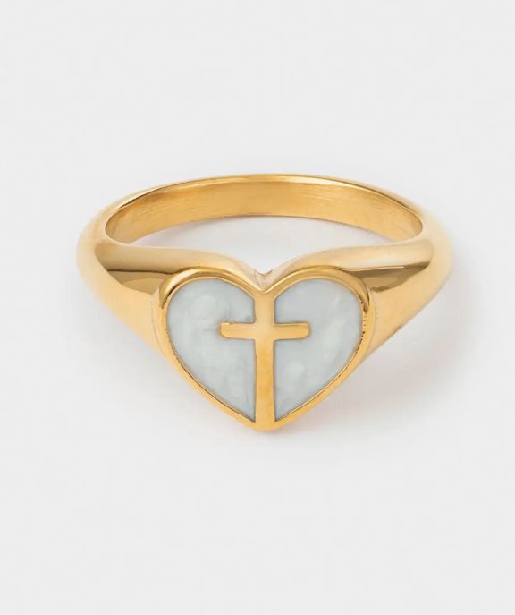 Enamel Heart Cross Ring