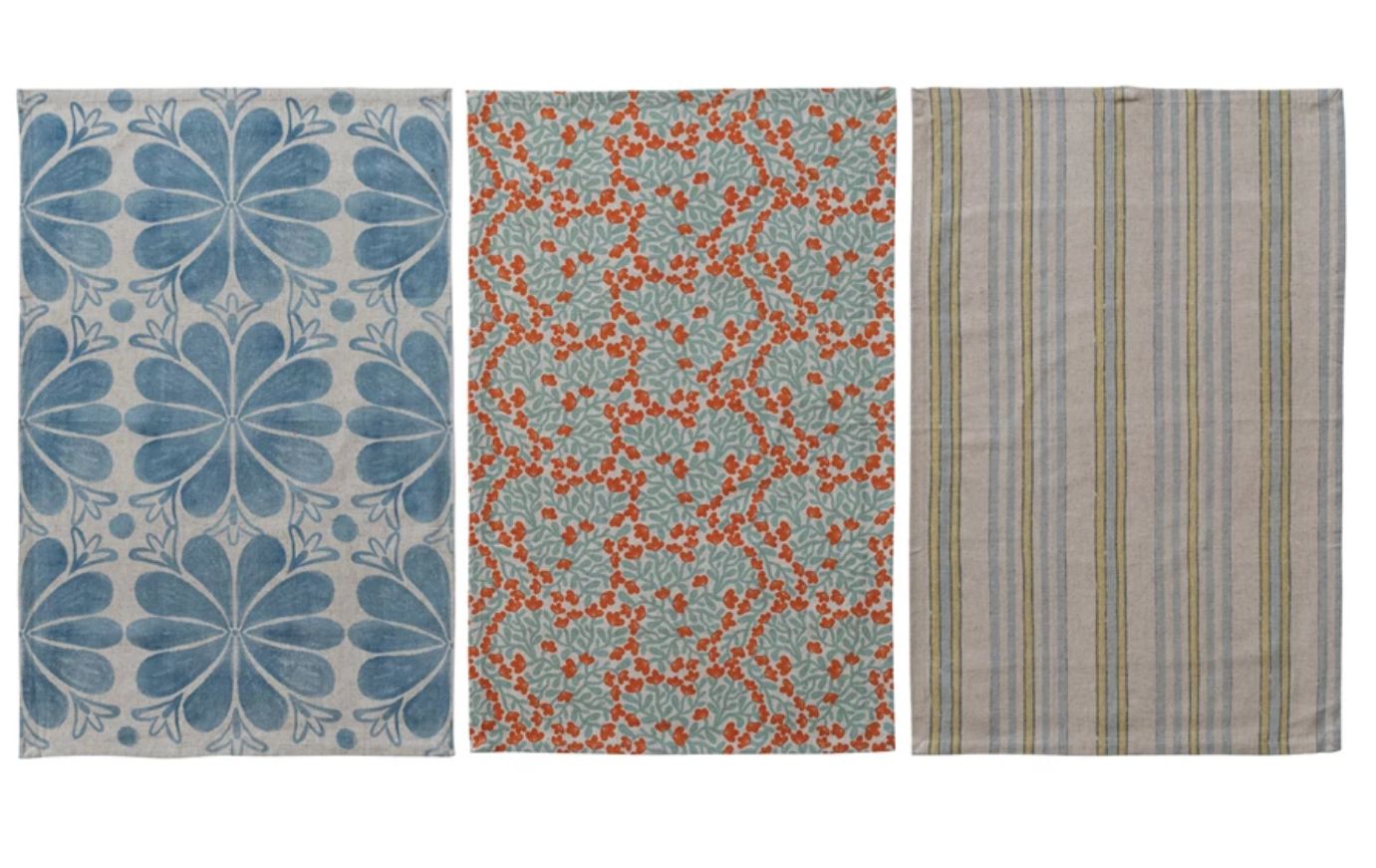 Orange and Blue Floral Tea Towel