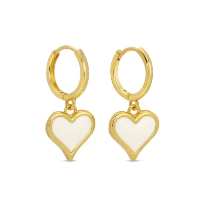 White Heart Drop Earrings