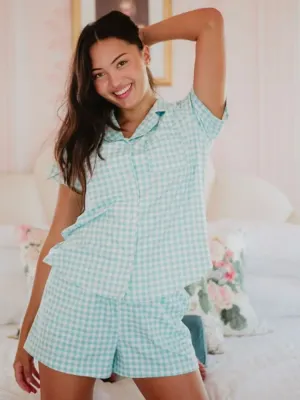 Mint Plaid PJ Shorts Set-Medium