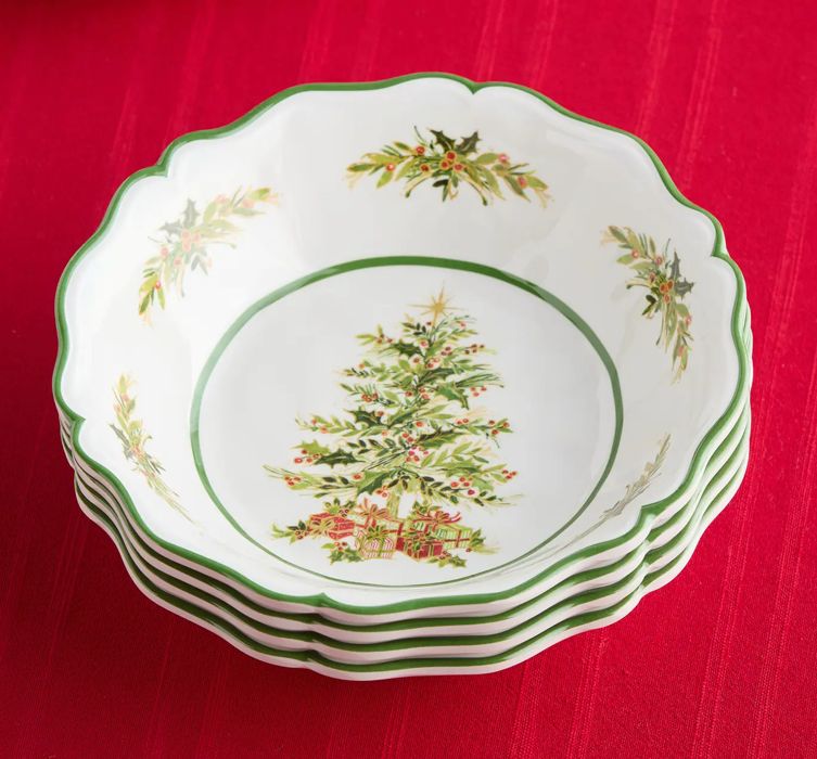 Holly Christmas Tree Melamine Bowl
