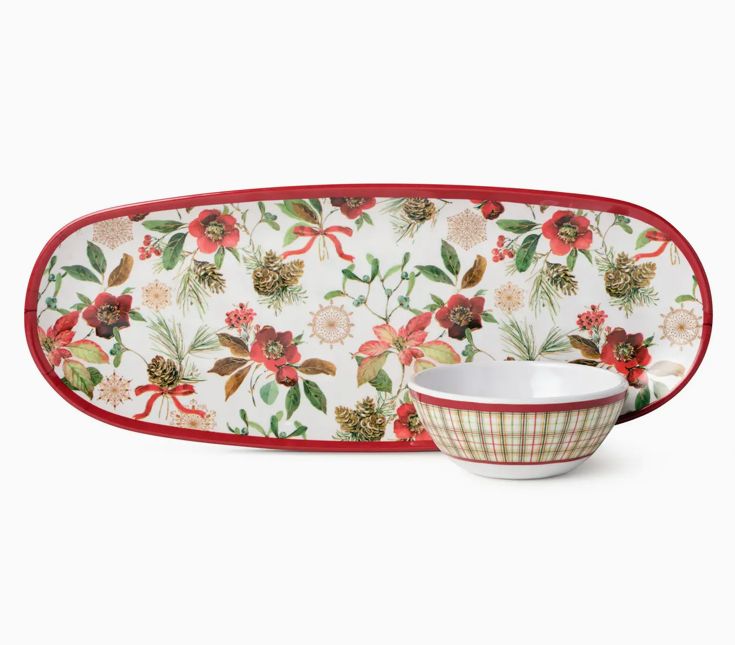 Christmas Blooms Melamine Chip and Dip Set