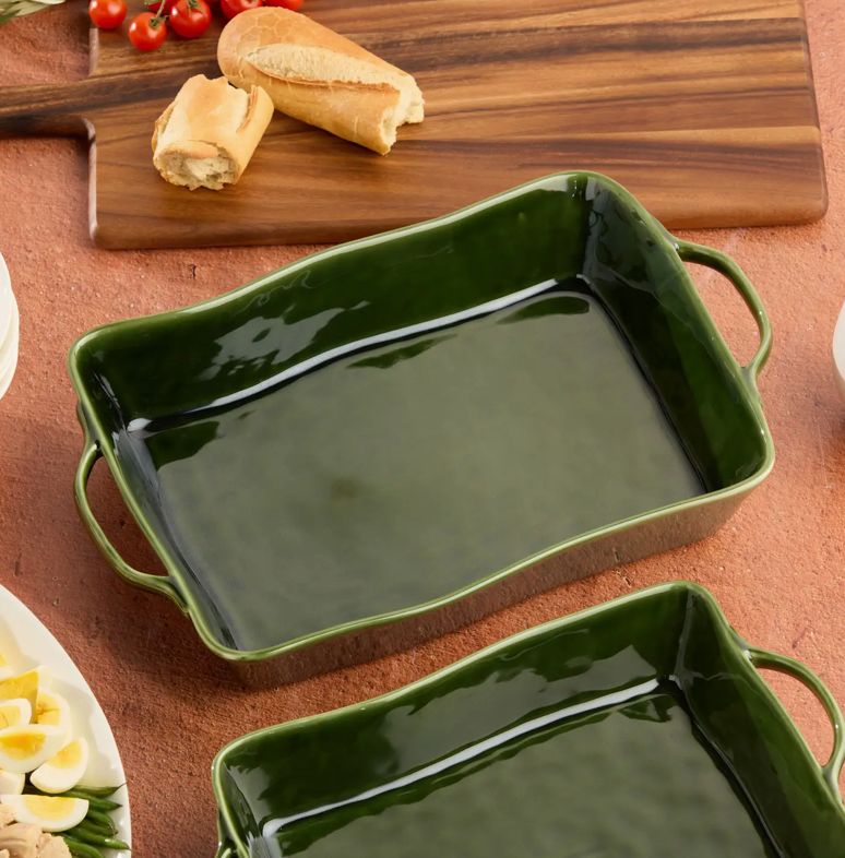 Large Green Baker with Wavy Edges