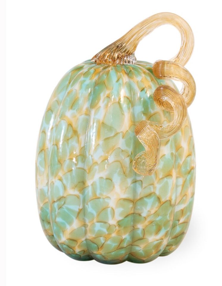Green and Gold Tall Glass Pumpkin