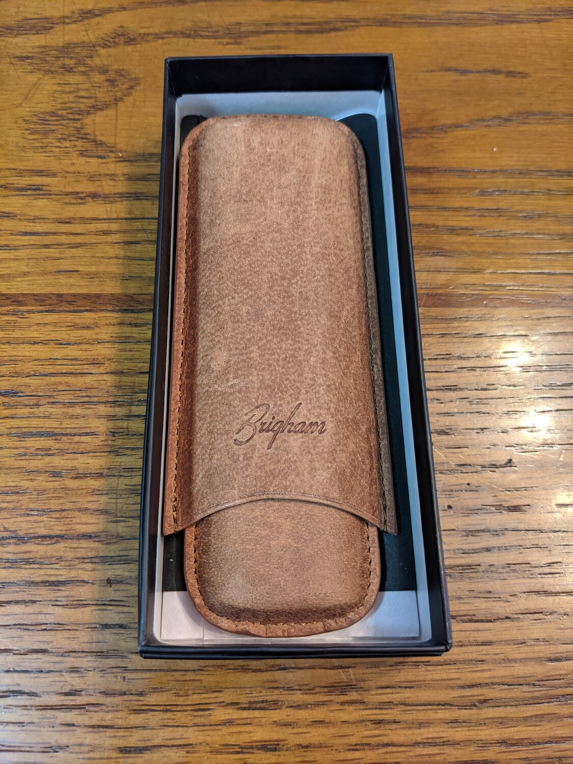 Brigham Leather 2 Finger Cigar Case Brown Corona