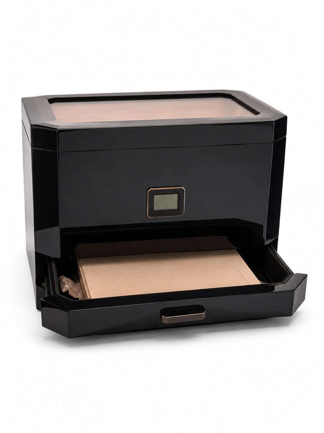 Case Elegance Octodor Glass Top Black Humidor