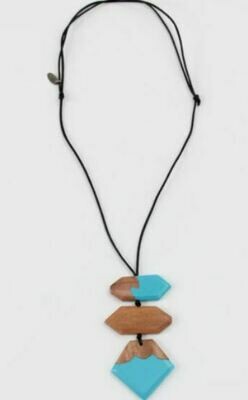 Sylca Blue and wood statement necklace