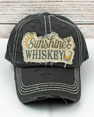 Distressed Black 'Sunshine & Whiskey' Cap
