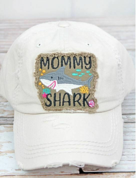 Distressed Stone 'Mommy Shark' Cap