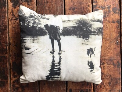 Boy and Dog in the Bayfield River Pillow