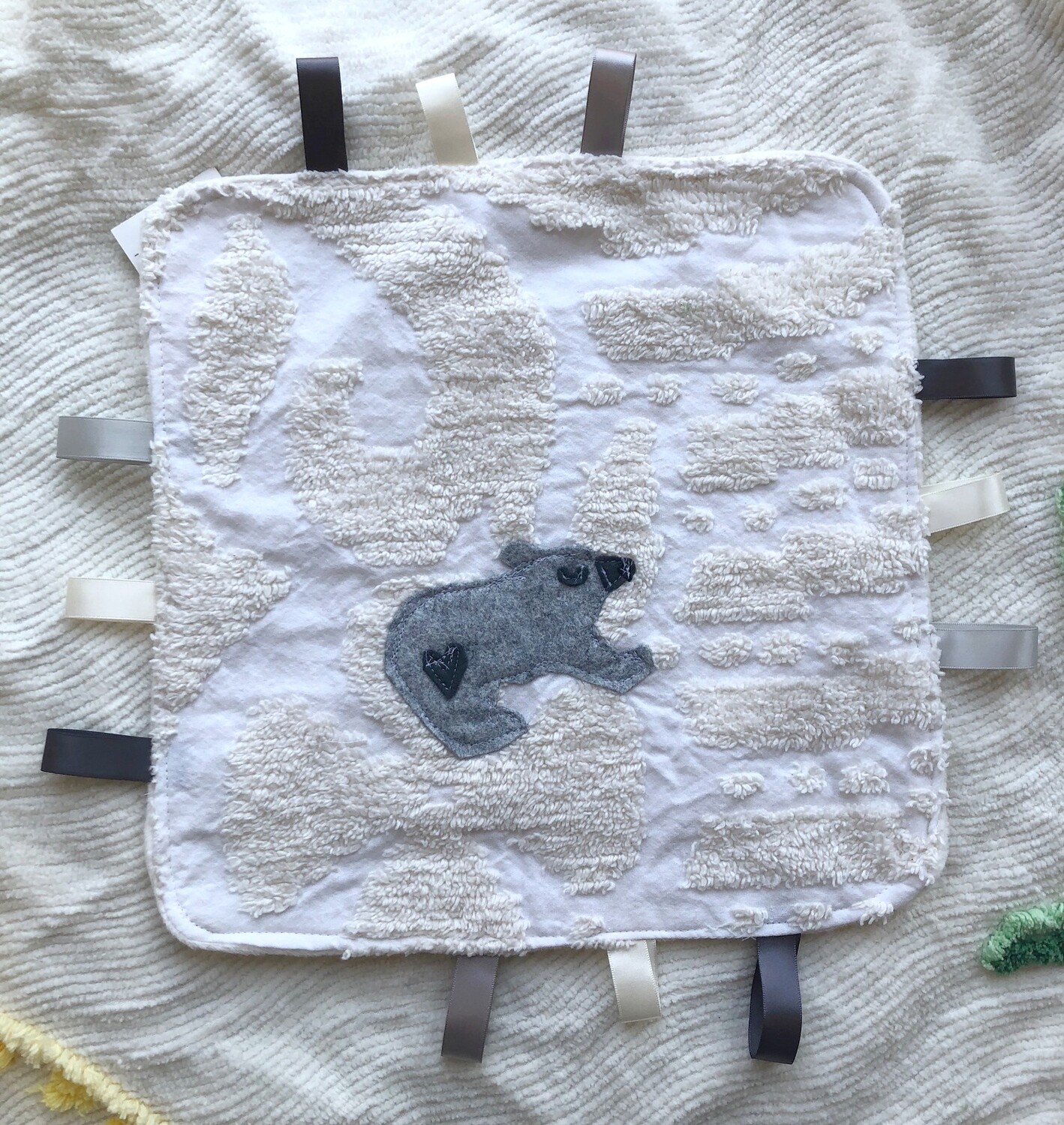 moxie tag a long grey bear on cream chenille