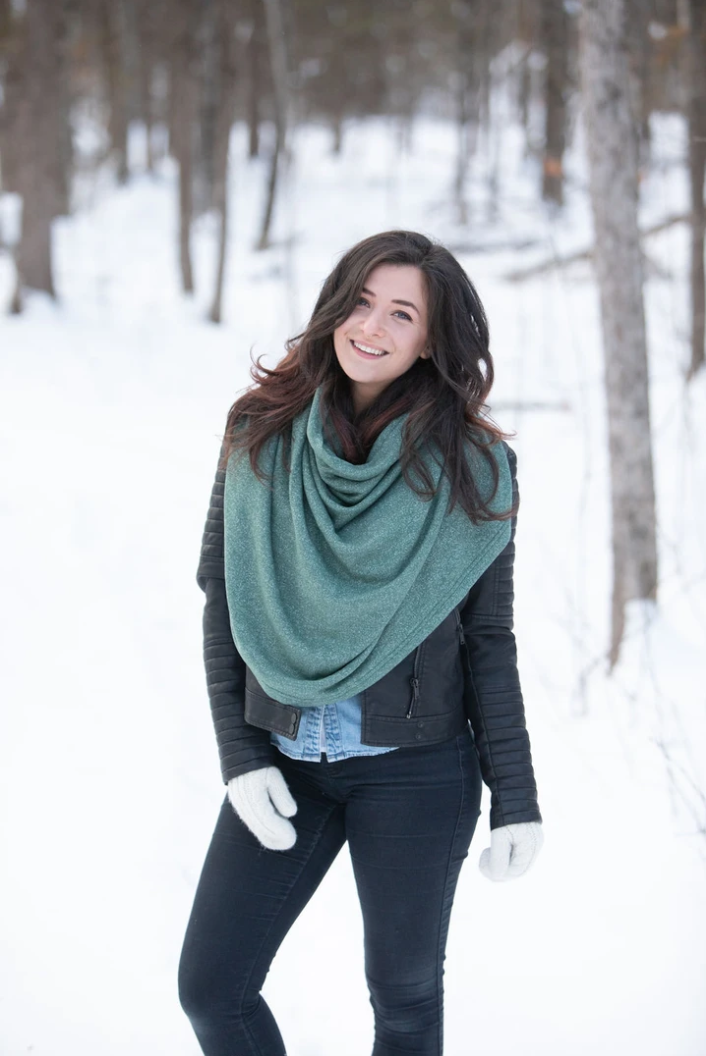 Blondie ~ Classic Winter Poncho in Heather Green
