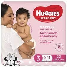 Huggies  Dry Nappies For Girls  6-11kg 22s