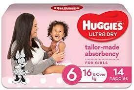 Huggies Ultra  Dry Nappies  For Girls 16kg+ 14s