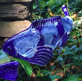 Koi in the Garden - Large Colbalt Left