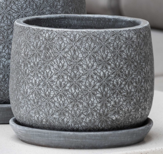 Small Marguerite Large Round Planter - Etched Grey