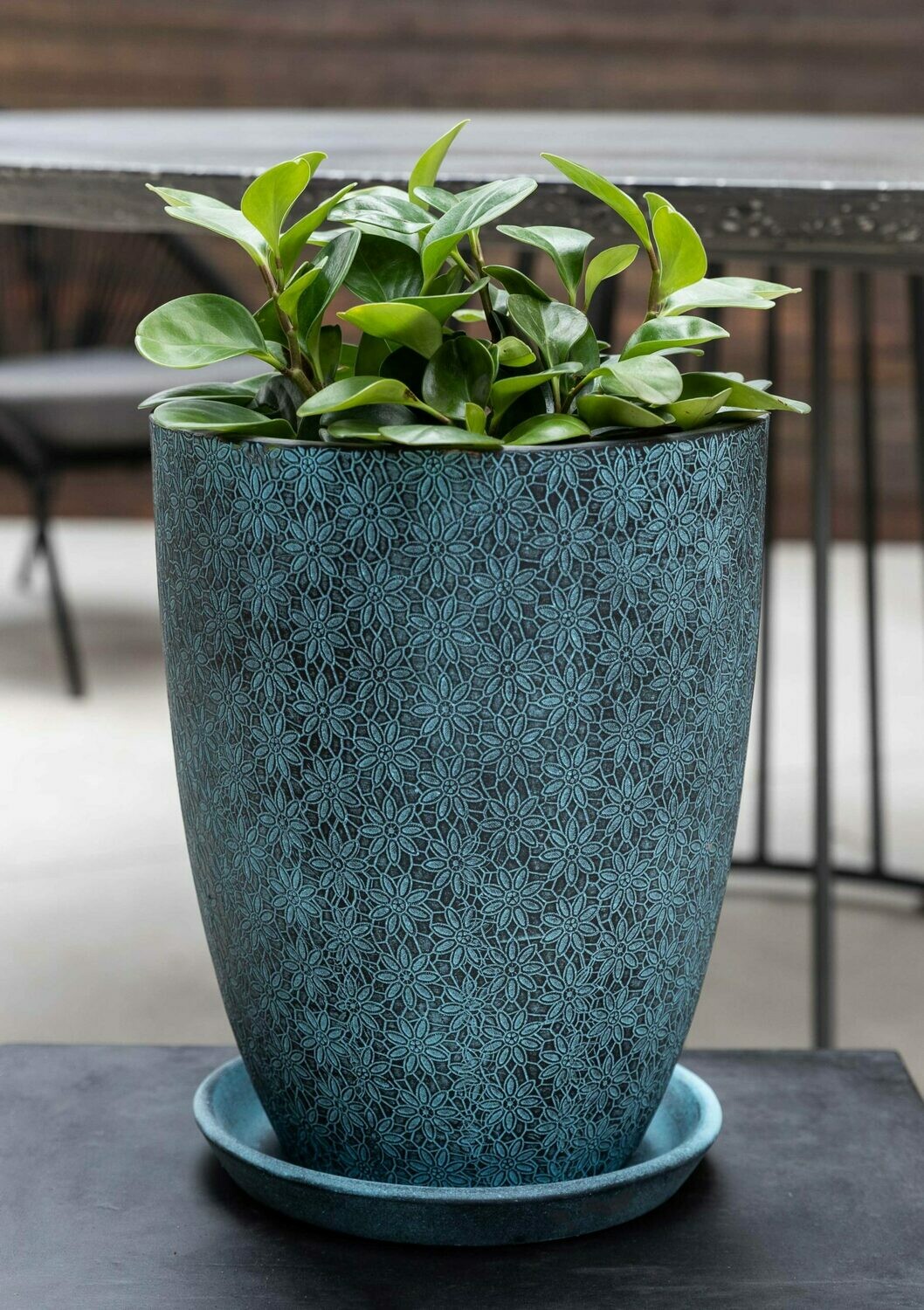 Marguerite Tall Tapered Planter - Etched Blue